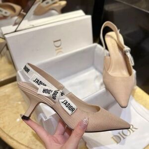 Dior Nude Pointed Slingback Heels with J'Adior Ribbon